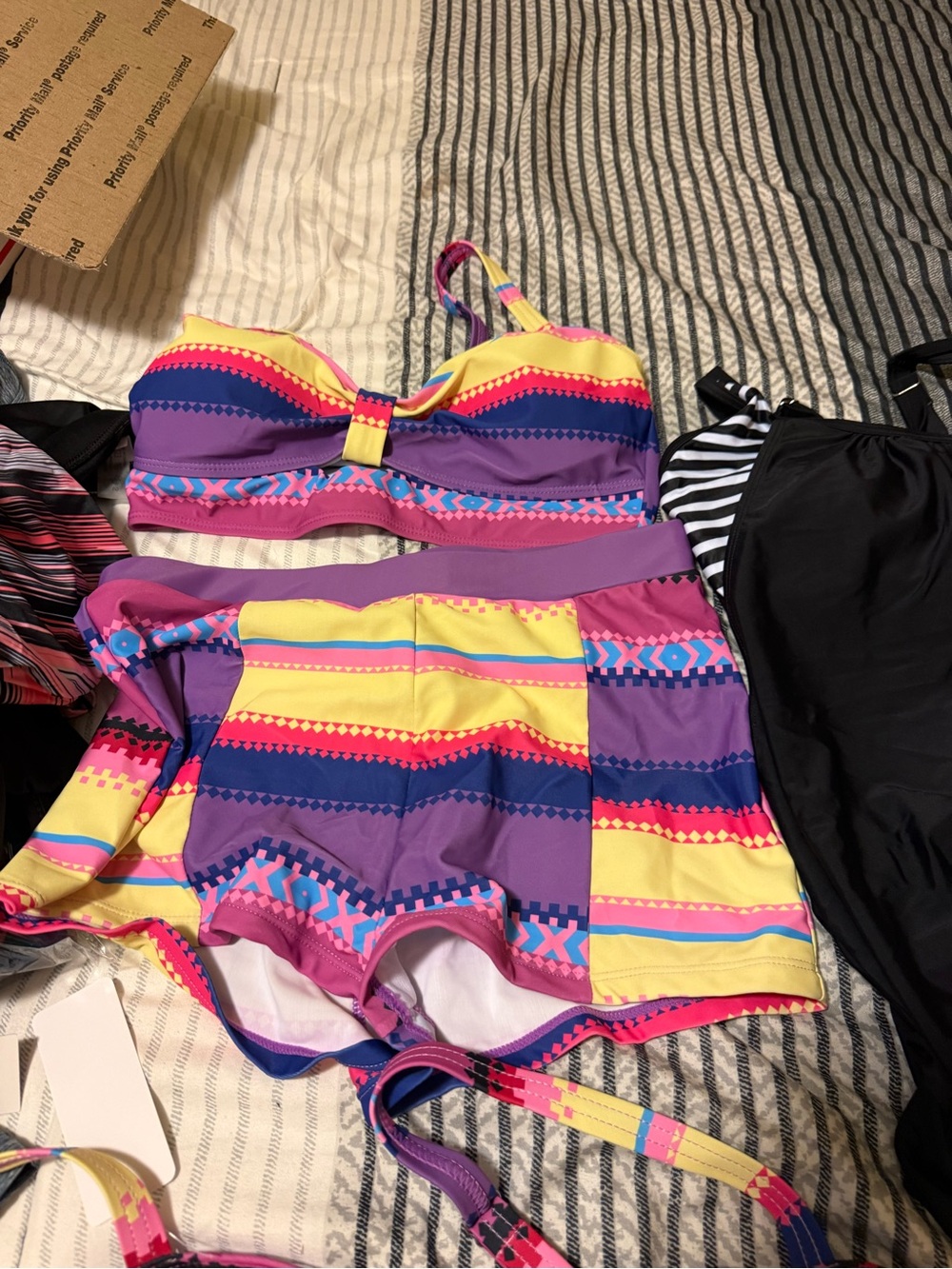 Colorful Stripe Tribal Two-Piece Swim Set